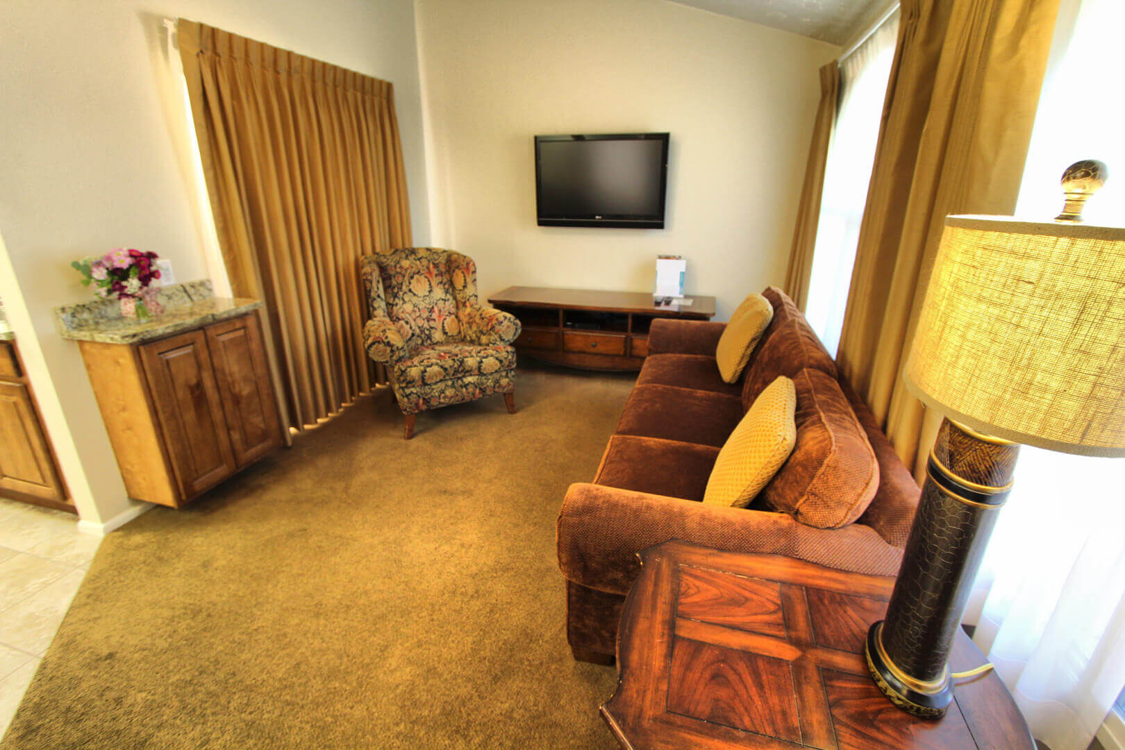 A cozy living room at VRI's Villas at South Gate in St George, Utah.